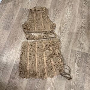 SHEIN Tan Fringe Two-Piece Set Size Large  Festival Boho Hippie Costume